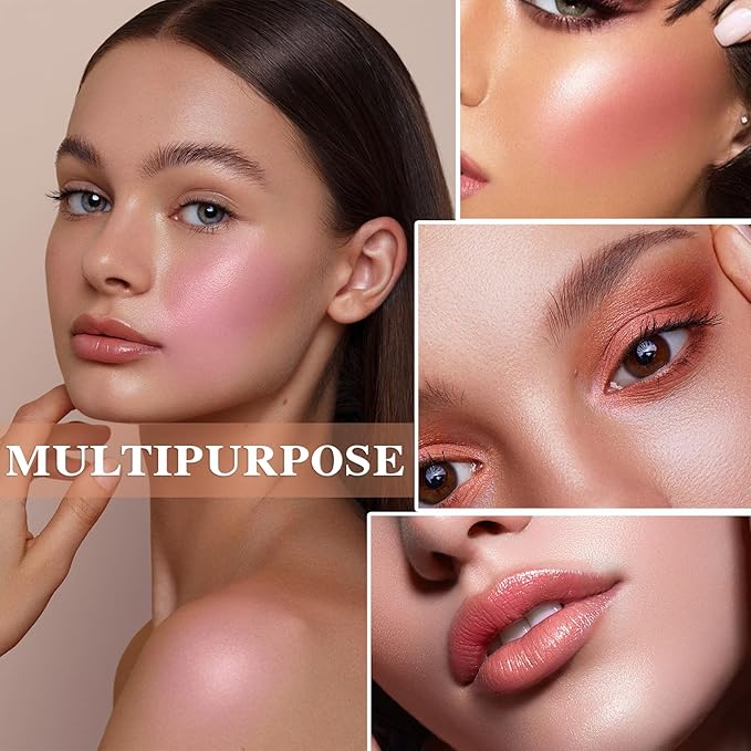 3 Pcs Cream Blush Stick with Brush,Waterproof Multi All Skin