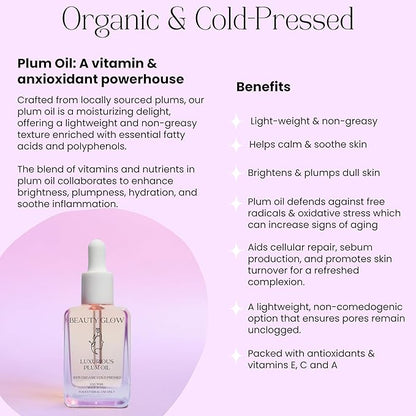 Organic Plum Oil Cold Pressed for Face Anti-Aging Facial Moisturizer Plumping Miracle Serum Natural Skincare Beauty Glow Antioxidant 1 Fl Oz/30mL