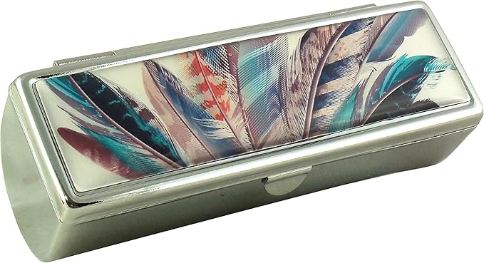 Houder Designer Lipstick Case with Mirror for Purse - Decorative Lipstick Holder with Gift Box - Velvet Lined - Protect Your Lipsticks in Style (Feathers)