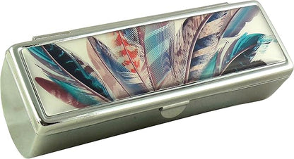 Houder Designer Lipstick Case with Mirror for Purse - Decorative Lipstick Holder with Gift Box - Velvet Lined - Protect Your Lipsticks in Style (Feathers)