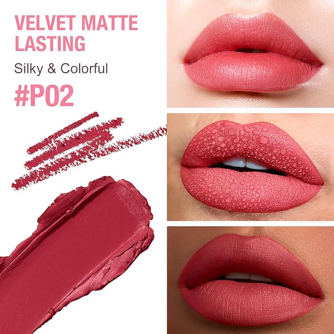 Boobeen Lip Color Set, 2Pcs Lip Liner and Matte Lipstick, Long-lasting, Highly Pigmented, Velvet Finish, Full Coverage, All Skin Tones, Women's Makeup Gift Set
