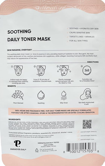 Soothing Face Masks (10-Pack) Korean Skincare Infused with Collagen, Rice, Coenzyme Q10, Niacinamide & Ceramide - Calming Solution for Sensitive Skin