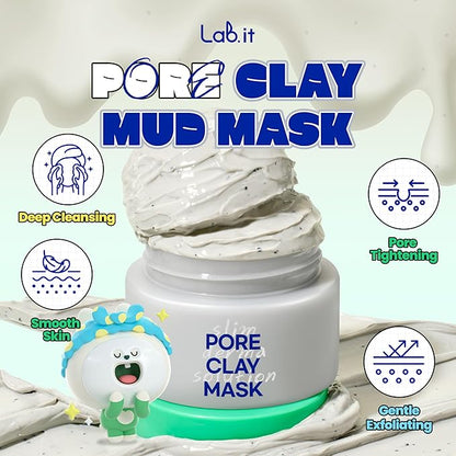 Lab.it Pore Clay Mask (50g/1.69 oz) – Hydrating Korean Clay Face Mask with Cool Mud, Deep Pore Cleanser & Pore Minimizer for Oily Skin, Pore Tightening, Sebum Control, Gentle Exfoliation, Non-Drying
