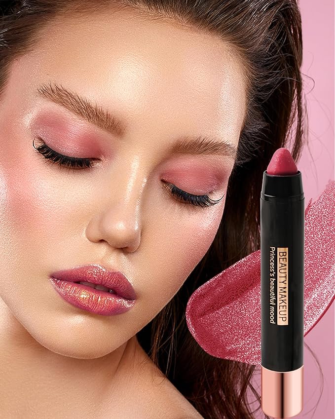 Metallic Diamond Glitter Matte Lipstick Crayon Pencil, Long Lasting Non-Stick Red Shiny Creamy Lip Gloss Lip Liner Pen, Sparkling High Pigment Waterproof Eyeshadow, Shimmer Lip Blam Stain Makeup – 01#