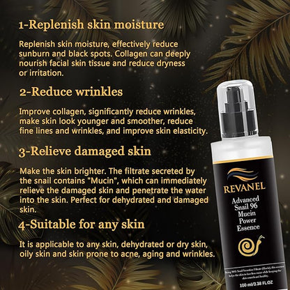 Snail Mucin 96% Power Essence, 100ml Hydrating & Repairing Facial Serum for All Skin Types, Korean Skincare Product for Hydrating, Healing No Parabens & Cruelty-Free