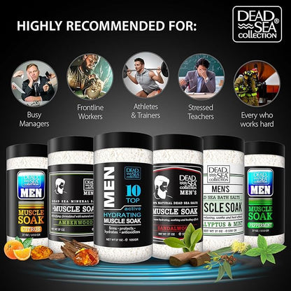Dead Sea Collection Bath Salts for Men - Muscle Recovery Bath Soak - TOP 10 Active Mens Pure Dead Sea Salt for Soothing and Relaxing - 37 Oz