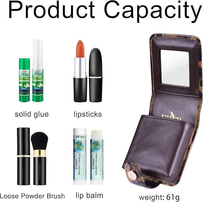Cockatoo Leather Lipstick Case with Mirror, Women's Portable Lipstick Pouch Travel Cosmetic Bag Can Be Put in Wallet Mini Cosmetic Bag Lipstick Pouch (Drak Green)