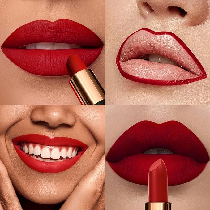 Matte Lipstick & Matte Liquid Lipstick & Lip Liner Makeup Set, All in One Lips Makeup Kits Long-Lasting Wear Non-Stick Cup Not Fade Waterproof Lip Make Up Gift Set (04)
