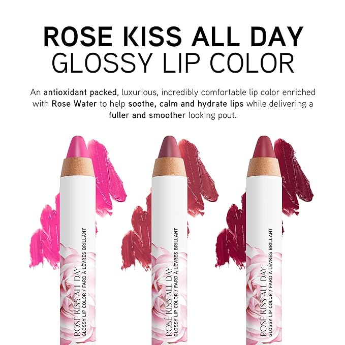Physicians Formula Rosé Kiss All Day Glossy Lipstick Lip Color Makeup, Red Blush Blushing Mauve | Dermatologist Tested, Clinicially Tested