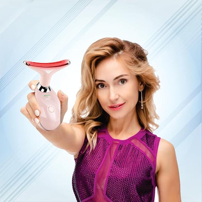 Facial Massager for Face and Neck, Red-Light-Therapy-for-Face and Neck, Face culpting Wand with 7 Color, at-Home Face Tool for Skin Care (Pink)
