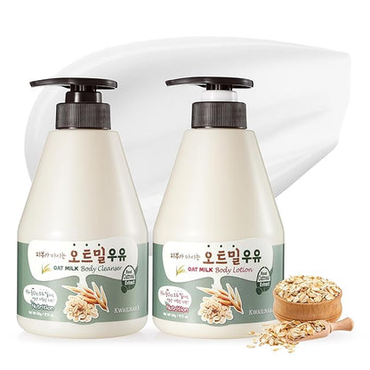 WELCOS Kwailnara Oat Milk Body Lotion & Body Wash Set – Moisturizing & Revitalizing Korean Skincare Bundle with Oat Extract, 560g / 19.75oz Each