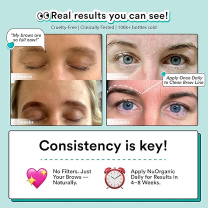 nuorganic 'Cosmic Brow' Eyebrow Serum for Growth | Natural Eye Brow Serum for Thicker, Longer, More Defined Brows | 4 Months Supply XL Size | Cruelty Free, Made in USA