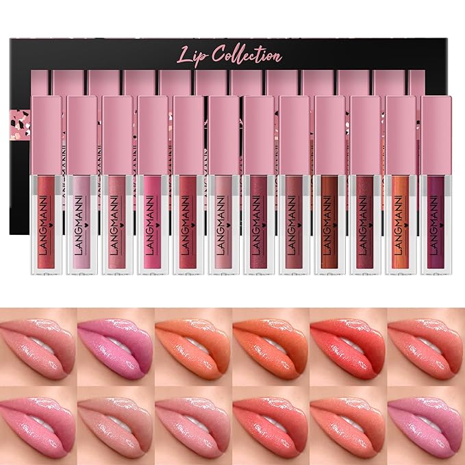 LANGMANNI 12Pcs Lip gloss Collection Makeup Set, Shiny LANGMANNI
