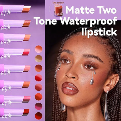Glitter Lipstick 2 In 1 Two Tone Lipsticks, 18H Waterproof Long Lasting Sparkling Shimmer Metallic Glitter Lip Gloss, Shiny Matte Lip,Bold Glimmer Glow Lip Gloss for Women Christmas Lip Makeup (#02)