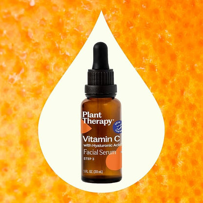 Plant Therapy Vitamin C Face Serum & Hyaluronic Acid, Anti-Aging Serum with Ferulic Acid, Vitamin E, Serum for Fine Lines & Wrinkles, 1 oz