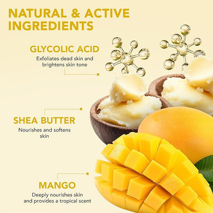 Botanic Hearth Mango Swirl Body Scrub - 8.8 fl oz - Exfoliating & Moisturizing Scrub for Smooth, Radiant Skin - Infused with African Shea & Glycolic Acid | 3 in 1 Scrub