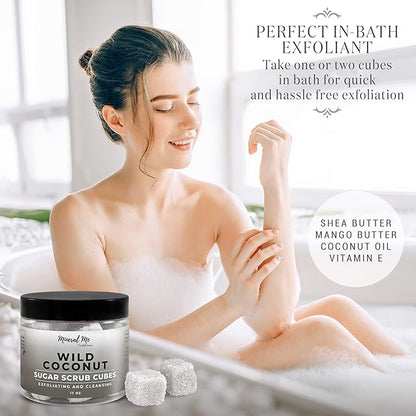 Body Scrub Exfoliator - 12oz COCONUT Sugar scrub cubes w/Mango Butter & Shea butter- Ultra Hydrating & Moisturizing - Natural & Organic for all body exfoliation- For hands, arms legs, elbow & foot