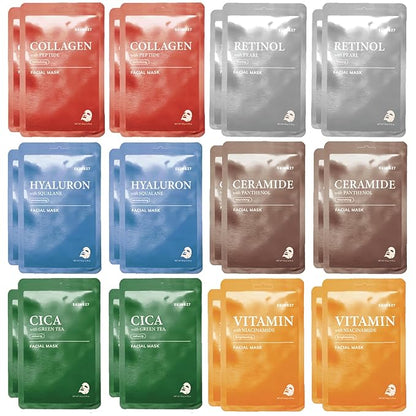 SKIN627 Bulk 24PK Face Masks Skincare, Facial Mask, Sheet Masks Korean (24PK Assortment)