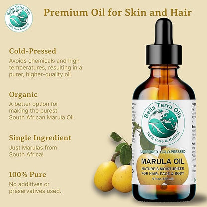 Bella Terra Oils - Marula Facial Oil 2 oz - Rich in Vitamin E & Omega Fatty Acids, Luxurious Oil for Radiant Skin, Cold-Pressed Essence