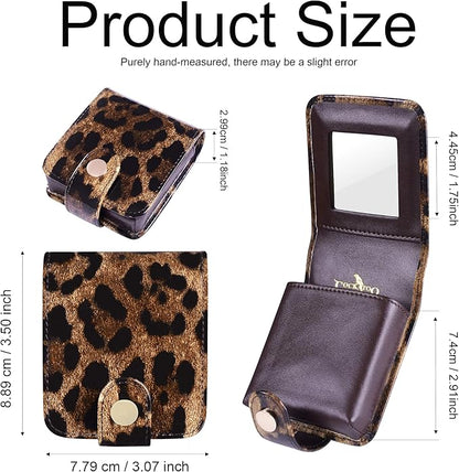 Cockatoo Leather Lipstick Case with Mirror, Women's Portable Lipstick Pouch Travel Cosmetic Bag Can Be Put in Wallet Mini Cosmetic Bag Lipstick Pouch (Drak Green)