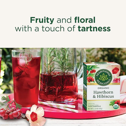Traditional Medicinals Tea, Organic Hawthorn & Hibiscus, Promotes Heart Health, 96 Tea Bags (6 Pack)