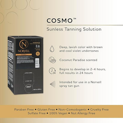 Norvell Spray Tan Solution, Cosmo, Blend of Warm Brown & Cool Violet-Brown Undertones, 128 fl. oz. - Long-Lasting, Handheld Self-Tanning Spray with Tomato Seed Extract, Aloe Leaf