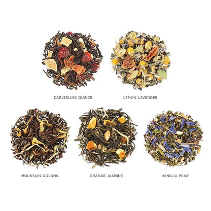 Tea Forte Lotus Single Steeps Loose Leaf Premium Mother's Day Tea Gift Set Sampler, 15 Count 3 of Each Assorted Blends, Pre-Portioned Single Serve Pouches, Steeps 12 oz