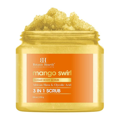 Botanic Hearth Mango Swirl Body Scrub - 8.8 fl oz - Exfoliating & Moisturizing Scrub for Smooth, Radiant Skin - Infused with African Shea & Glycolic Acid | 3 in 1 Scrub