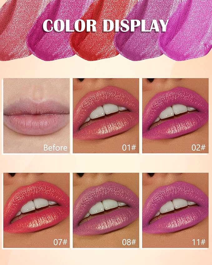 Metallic Diamond Glitter Matte Lipstick Crayon Pencil, Long Lasting Non-Stick Red Shiny Creamy Lip Gloss Lip Liner Pen, Sparkling High Pigment Waterproof Eyeshadow, Shimmer Lip Blam Stain Makeup – 01#