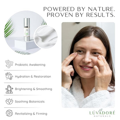 Brilliant Restoring Probiotic Eye Cream – Under Eye Cream with Caffeine, Green Tea, Hyaluronic Acid, Botanical Ingredients – Facial Serum for Puffy Eyes, Dark Circles, Wrinkles