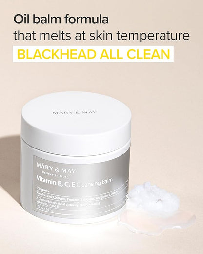 Mary&May Vitamin B, C, E Cleansing Balm - Oil Balm Gentle Makeup Remover and Skin Purifier for Glowing, Clear Skin - Hypoallergenic and Cruelty-Free, EWG ingredients, 4.06oz.