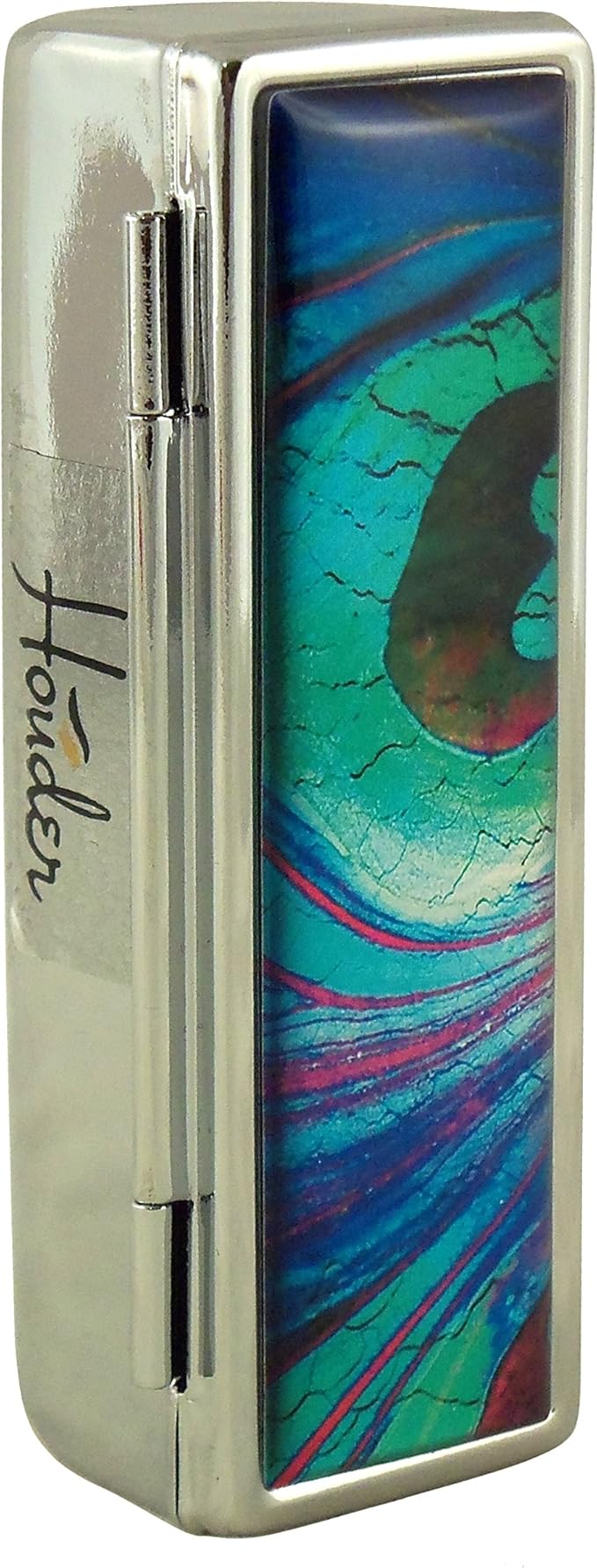 Houder Designer Lipstick Case with Mirror for Purse - Decorative Lipstick Holder with Gift Box - Velvet Lined - Protect Your Lipsticks in Style (Peacock Feather)