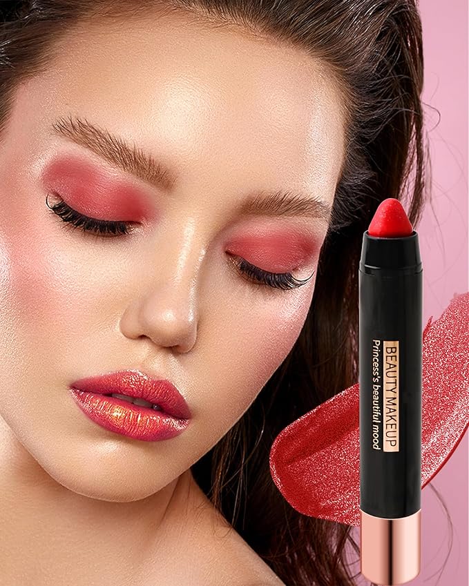 Metallic Diamond Glitter Matte Lipstick Crayon Pencil, Long Lasting Non-Stick Red Shiny Creamy Lip Gloss Lip Liner Pen, Sparkling High Pigment Waterproof Eyeshadow, Shimmer Lip Blam Stain Makeup – 07#