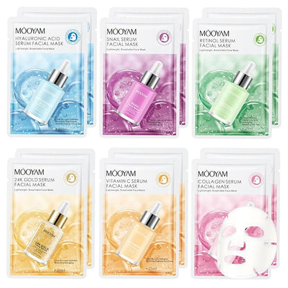 12 Pack Sheet Face Masks Skincare for All Skin Types, Gentle & Nourishing Skincare Face Masks, Suitable for Sensitive Skin, Bulk Facial Mask Set for Women & Face Spa