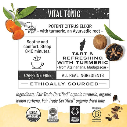 Numi Organic Golden Tonic Turmeric Tea, 15 Tea Bags (Pack of 3) With Lemon Verbena & Lime, Caffeine Free, Packaging May Vary