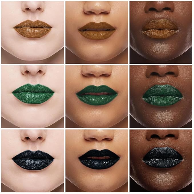 3 Colors Dark Black Green Brown Lipstick Green