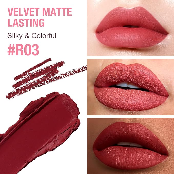Boobeen 2Pcs Lip Liner and Lipstick Makeup Set, Lip Crayon Pencil Velvety Nude Lipliner Lip Gloss Make Up Gift Sets for Women, Ultra-Long-Lasting Matte but Not Dry