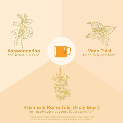 ORGANIC INDIA Calming Tulsi Ashwagandha Tea - Organic Tea Bags, Holy Basil Tea, Vegan, USDA Certified Organic, Non-GMO, Caffeine Free Tea - 18 Infusion Bags, 6 Pack