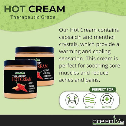 GreenIVe Hot Cream Massage Lotion for Joints Muscles and Skin Tighting Wraps Hot & Cold Sensation Bulk Jar (16oz Jar)