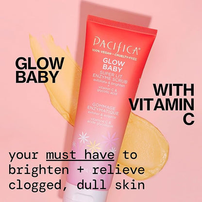 Pacifica Face Scrub - Glow Baby Super Lit Enzyme Scrub Mini, Skincare, Exfoliating Face Wash, Vitamin C, Glycolic Acid, Pore Cleaner, For Soft and Smooth Skin, Vegan, Travel Size, 1.4 fl oz (1 Count)