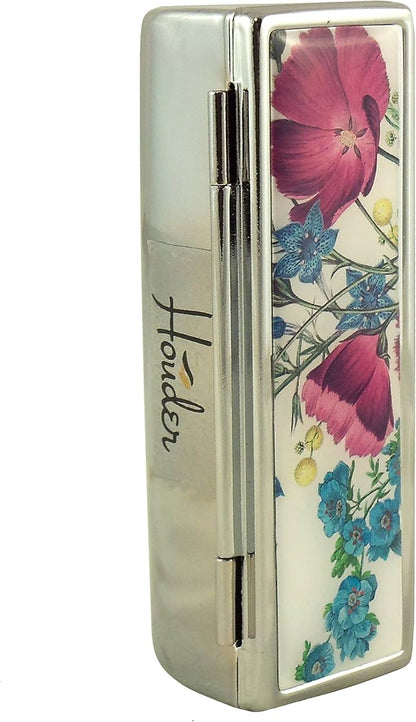Houder Designer Lipstick Case with Mirror for Purse - Decorative Lipstick Holder with Gift Box - Velvet Lined - Protect Your Lipsticks in Style (Violets)