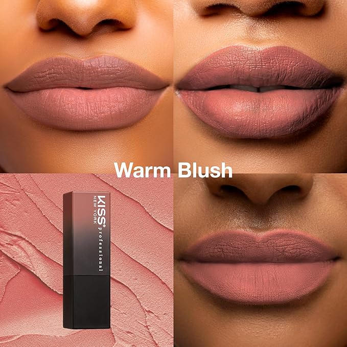 KISS NEW YORK Professional Rich Pigmented Lipstick, Smooth Satin Finish, Long Lasting, Infused with Shea Butter and Vitamin E (Warm Blush)