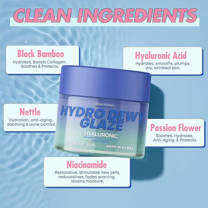 Hyaluronic Acid Day Cream - Dermatologist Tested, Anti-Aging, Korean Skin Care, Hydrates & Smooths Dry Skin, Improves Texture & Firmness - Clean Beauty, Vegan, Non-GMO - 1 Pack