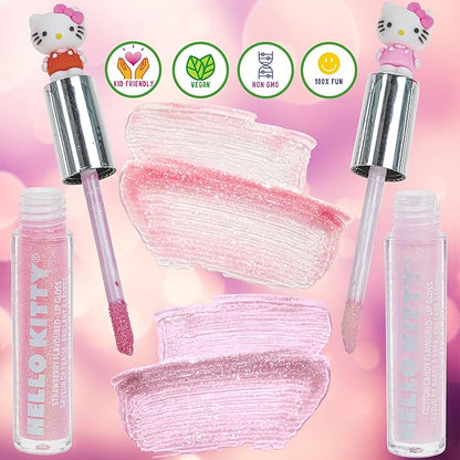Townley Girl Hello Kitty 5 Pc Plant Based, Moisturizing Lip Gloss Makeup Set for Girls Kids Toddlers, Perfect for Parties Sleepovers Makeovers Birthday Gift for Girls 3 Yrs+