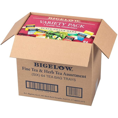 Bigelow Tea Variety Pack 8 Flavor Assortment 64-Count Boxes (Pack of 6) Caffeinated Individual Green and Black Tea Bags, for Hot Tea or Iced Tea, Drink Plain or Sweetened with Honey or Sugar