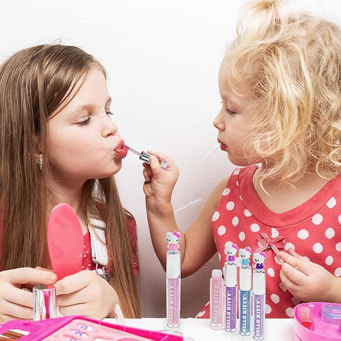 Townley Girl Hello Kitty 5 Pc Plant Based, Moisturizing Lip Gloss Makeup Set for Girls Kids Toddlers, Perfect for Parties Sleepovers Makeovers Birthday Gift for Girls 3 Yrs+