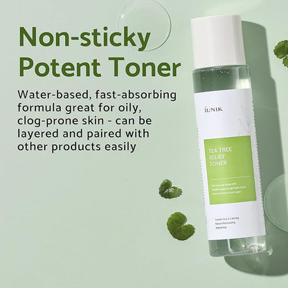 iUNIK Centella Mini Set, Travel Friendly Skincare Set, Ultra Calming and Hydrating for Sensitive Skin: Tea Tree Relief Toner,Serum, Centella Calming Gel with TTR Toner