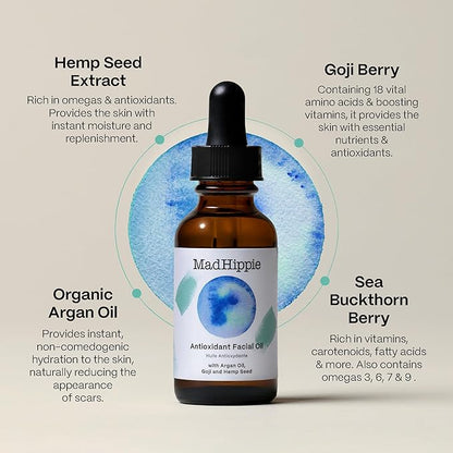 Mad Hippie Antioxidant Facial Oil - Face Oil for Women/Men with Organic Argan Oil, Non-Comedogenic Moisturizer for Face with Natural Sources of Vitamin C & Vitamin E Oil for Skin Care, 1.02 Oz