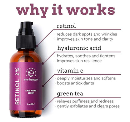 Eve Hansen Full-Size Anti-Aging Serum Set with Hyaluronic Acid, Vitamin C, and Retinol Serums for Improved Appearance of Wrinkles and Fine Lines, Dark Spots, and Skin Firmness 3 x 2 oz