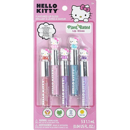 Townley Girl Hello Kitty 5 Pc Plant Based, Moisturizing Lip Gloss Makeup Set for Girls Kids Toddlers, Perfect for Parties Sleepovers Makeovers Birthday Gift for Girls 3 Yrs+